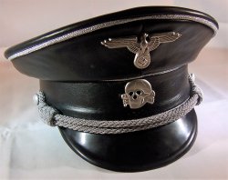 SS Officers Cap Black Leather German WW2 Nazi Germany