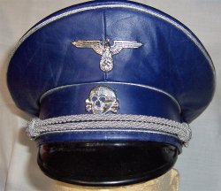 Nazi SS Officers Cap Blue Leather German WW2